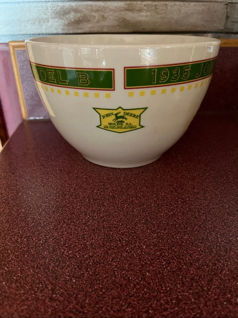 John Deere 6 1/2 inch White Ceramic Bowl with Green and Yellow Trim